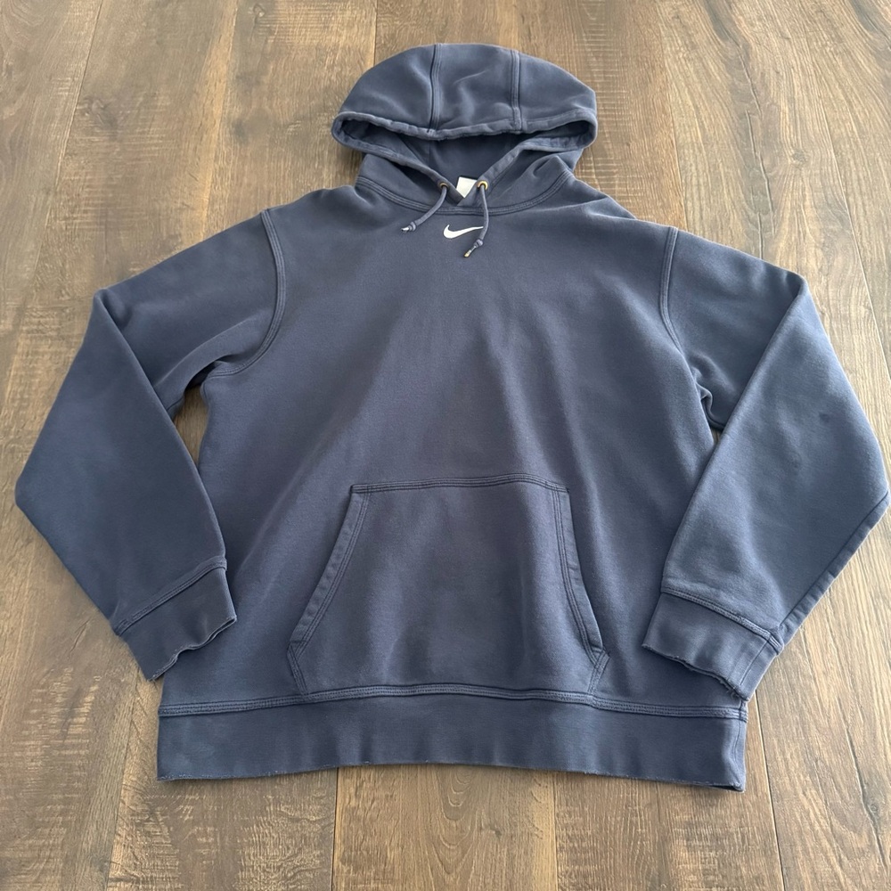 VTG Nike Center Swoosh Hoodie Mens Lg Blue Better World Jordan Y2K Nocta